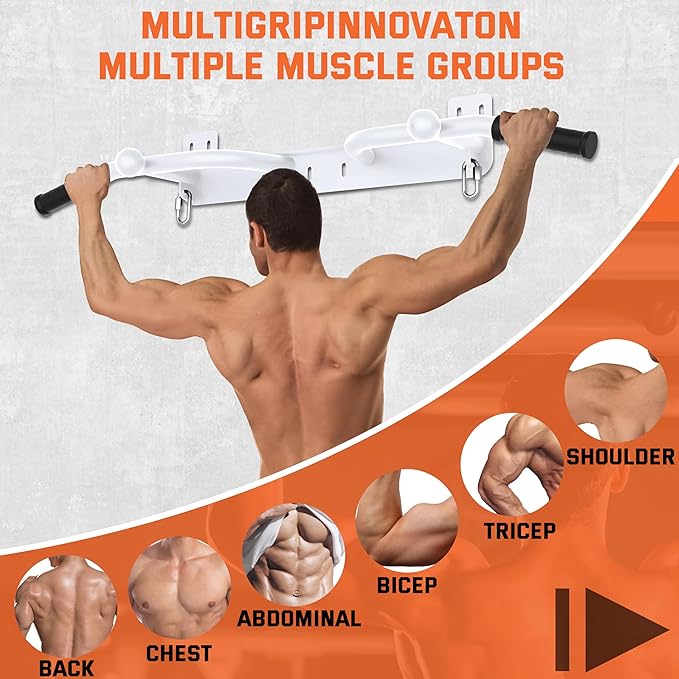 Wall Mounted Pull Up Bar - Heavy Duty Chin Up Bar, Pull-Up Bar for Garage, Joist, Wall Mount - Multifunctional Fitness Bar, Supports up to 600 Lbs