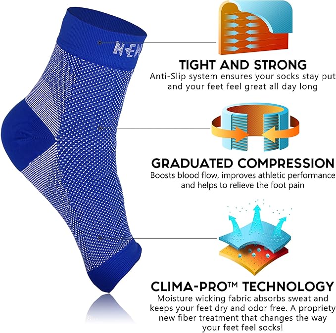 NEWZILL Plantar Fasciitis Socks with Arch Support, Best 24/7 Foot Care Compression Sleeve, Eases Swelling & Heel Spurs, Ankle Brace Support, Increases Circulation (S/M, Blue)