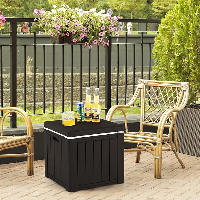 Giantex 10 Gallon 4-in-1 Cooler, Portable Ice Chest with Built-in Handle, Multifunctional Ice Cooler, Cocktail Side Table, Patio Bar Table, Outdoor Stool for Camping, Fishing, Picnic (Black)