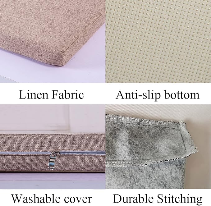 Piano Bench Cushion for Indoor Shoe Storage with Ties Non Slip Picnic Bench Pad for Kitchen Dining Table Seat 32 x12 inch, Light Brown