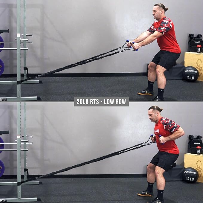 Valor Fitness Resistance Bands - 5lb to 25lbs - Carabiners Attached & 2 Bands per Weight Option with Handles– Sheath Covered - Strength Training New Compact 39" Design - Wall Door Rack Mount Options