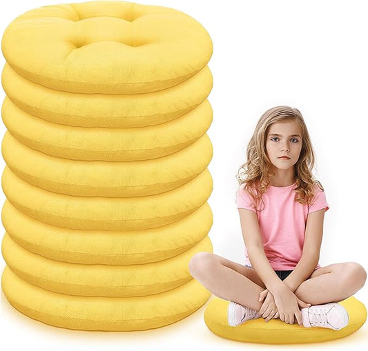 Fumete 8 Pcs 16 Inch Round Floor Cushions for Kids and Toddlers, Flexible Seating Classroom Furniture Floor Pillow for Home, Daycare, Preschool, Yoga and Meditation (Yellow)