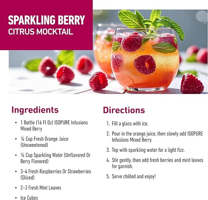 Isopure Clear Whey Isolate Protein Powder, Lactose Free, Gluten Free, Naturally Flavored, Mixed Berry, 20g Protein Per Serving, 14.1 Oz, 16 Servings (Packaging May Vary)