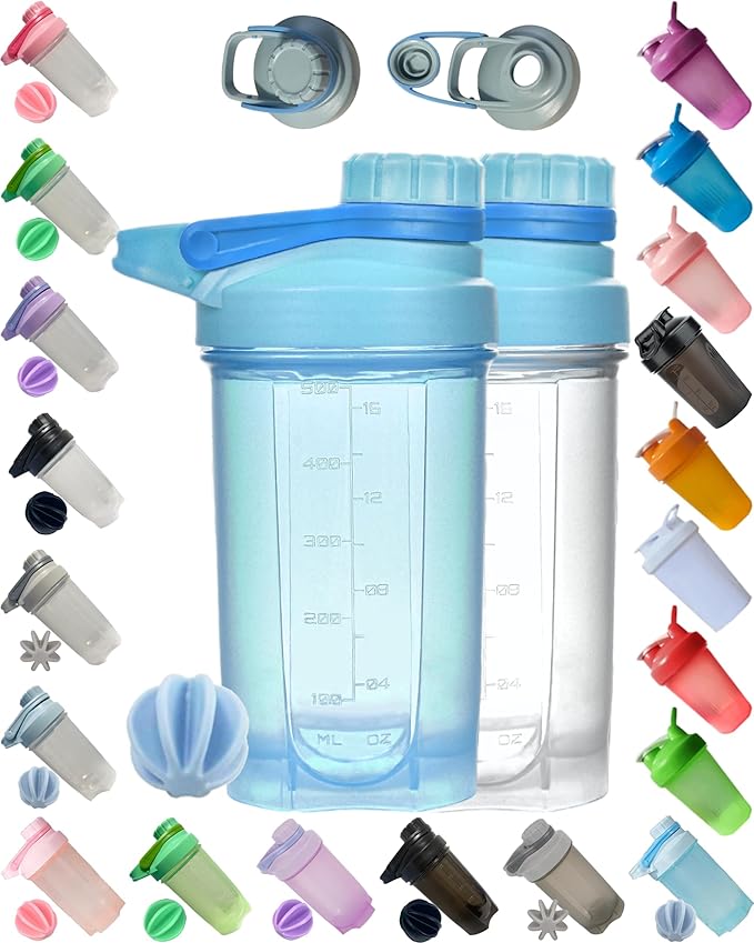 Shaker Bottle Blender with Classic Loop Top (BPA Free) – Best Protein Powder/Fruit Juice Mixer with Whisk Ball- 16 oz (Light Blue)