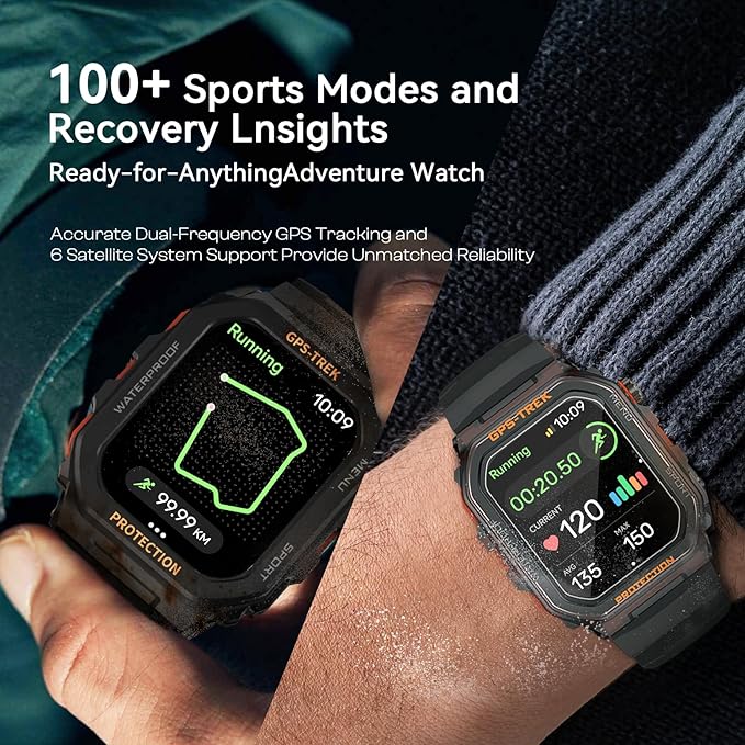 GPS Running Watch, Rugged Military Smart Watch, IP68, Long Battery Life, Multi-GNSS Support, Tracback Routing and More, Training Metrics and Recovery Insights, Answer/Make Call