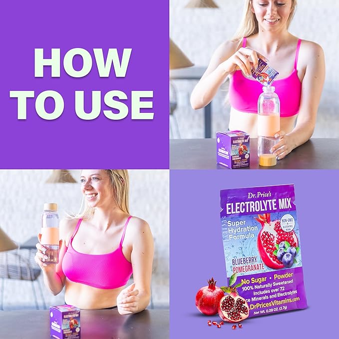 Dr. Price’s Electrolyte Mix | Sugar-Free Hydration Powder with 72+ Trace Minerals | No Sugar, Fast-Dissolving Electrolytes Powder Packets | Blueberry-Pomegranate (30 Packs)