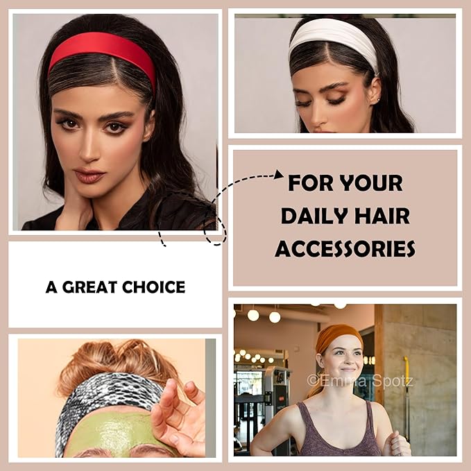 LOTUS78, Pack of 6 Wide Headbands for Women Non Slip, Fashionable Sports Hair Bands for Women's Hair, Soft Elastic Stretchy Head bands, Yoga Workout Headbands for Women Daily Fashion(Luxe)