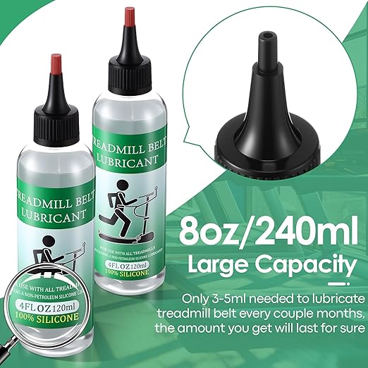 Treadmill Lubricant for Belt, 240ml/8oz 100% Silicone Oil High Temperature Resistant and Stable Walking Pad Lube with 2 Steel Application Tubes and Precision Screw Caps for Most Types of Treadmills
