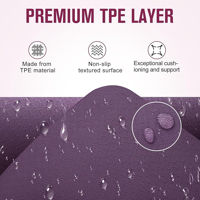 UMINEUX Extra Thick Yoga Mat, 2/5 Inch (10MM), Natural Rubber and TPE Non Slip Yoga Mats with Strap for Women Men, Eco Friendly Exercise Mat for Yoga, Pilates and Home Workout