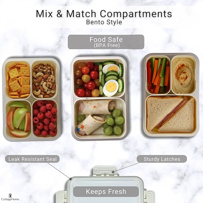 2 Pack Mini Snackle Box Container - 4 Compartment Divided Serving Tray with Lid for Meal Prep, Lunch, School - Dishwasher Safe, Reusable Travel Snack Box for Candy, Fruits, Snacks