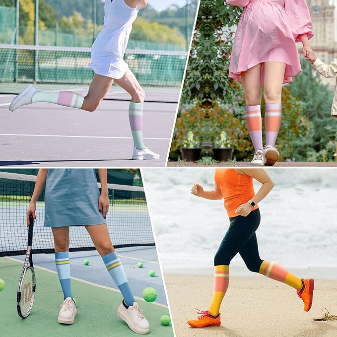 fenglaoda Compression Socks Women Men 4 Pairs, Knee High Support Socks for Running, Sports, Travel, Flight, Nurse