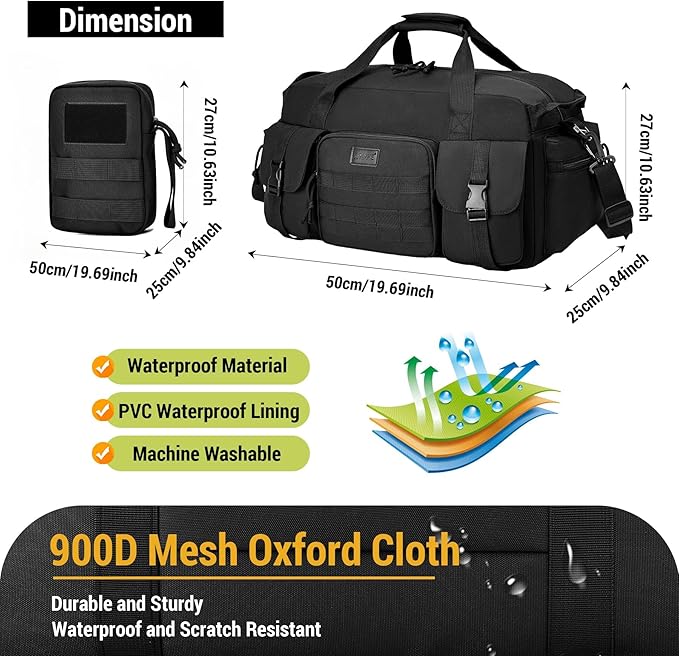 Duffle Bag for Men Women, Gym Bags & Tactical Duffle Bag with Shoe Compartment, Weekender Overnight Bag for Travel Workout, Black