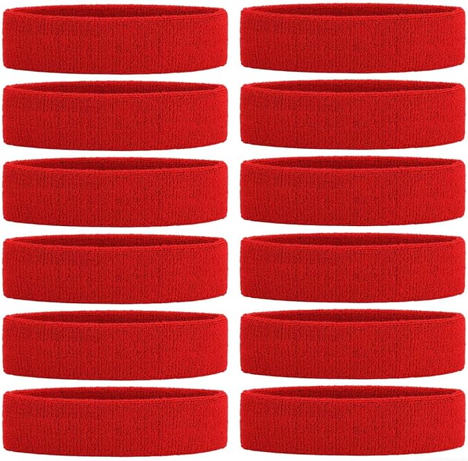ONUPGO Sweatband Headbands for Men & Women -12PCS Sports Headbands Moisture Wicking Athletic Cotton Terry Cloth Headband for Tennis,Basketball,Football,Gym,Working Out