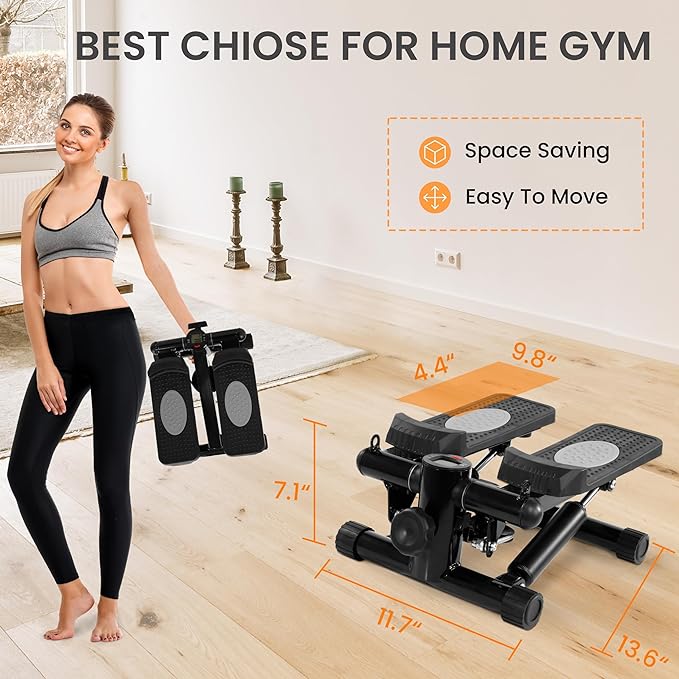 Fitvids Steppers for Exercise, Stair Steeper with Resistance Bands, Portable Stepper Capable of Full-Body Exercise, Low Noise and Smooth, Bear 300 lbs