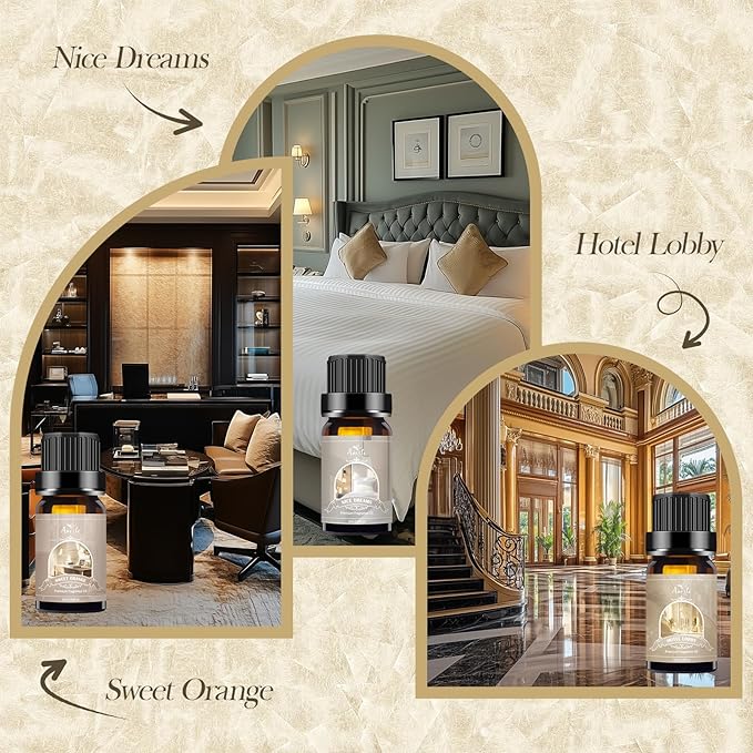 Hotel Essential Oils Set - 6 Premium Scents for Diffuser, Aromatherapy, Home, Spa, Candle Making, Fragrance Oil Set - Hotel Lobby, White Tea Thyme, Good Night, Jasmine Mint, Orange, Luxurious Night