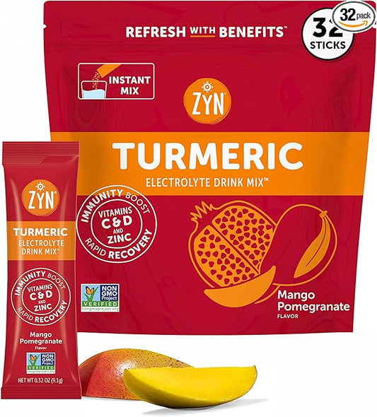 ZYN Electrolyte Drink Mix Hydration Packets, Mango Pomegranate Electrolytes Powder, Pack of 32