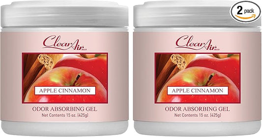 Clear Air Odor Absorber Gel - 15 oz, Pack of 2 - Air Freshener Absorbs and Eliminates Odors in Bathrooms, Cars, Boats, RVs and Pet Areas - Made with Essential Oils - Apple Cinnamon Scent