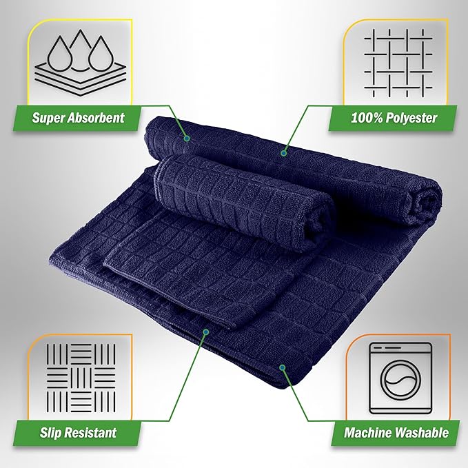 Wakeman Yoga Mat Towel and Gym Towel Set - 2-Piece Non Slip Set for Hot Yoga, Pilates, and Gym - 72” x 24” Sweat Absorbent and Quick Drying Blanket with Corner Pockets for Mats (Navy)