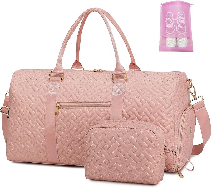 Duffle Bag for Travel, Weekender Bag with Shoe Compartment, Carry On Overnight Bag for Women with Toiletry Bag, Gym Bag with Wet Pocket, Hospital Bags for Labor and Delivery Beige