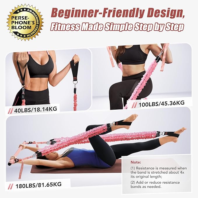 Pilates Equipment Pilates Bar Kit with 6 Fabric Wrapped Resistance Bands 20-180LBS for Women & Men Home Gym Exercise Fitness Full-Body Workouts Multifunctional Yoga Pilates Stick