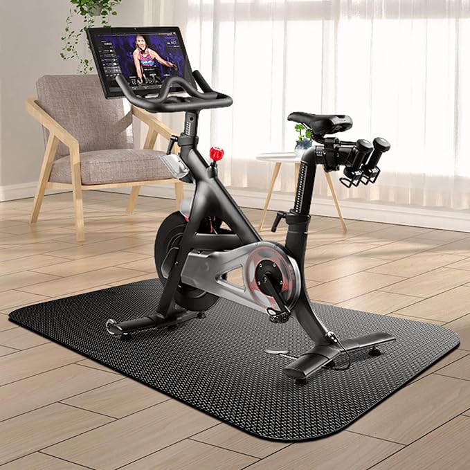 Bike Mat, Exercise Mat for Carpet & Hardwood Floors, Cushioned, Black
