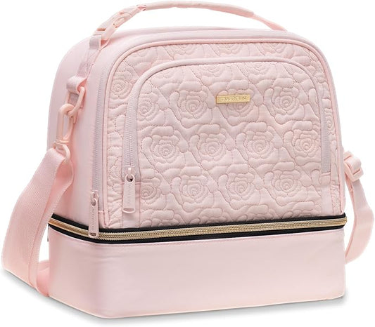 Everfun Womens Lunch Box Two Compartments Insulated Lunch Tote Bag Large Leakproof Soft Cooler for Work Picnic Travel, Pink