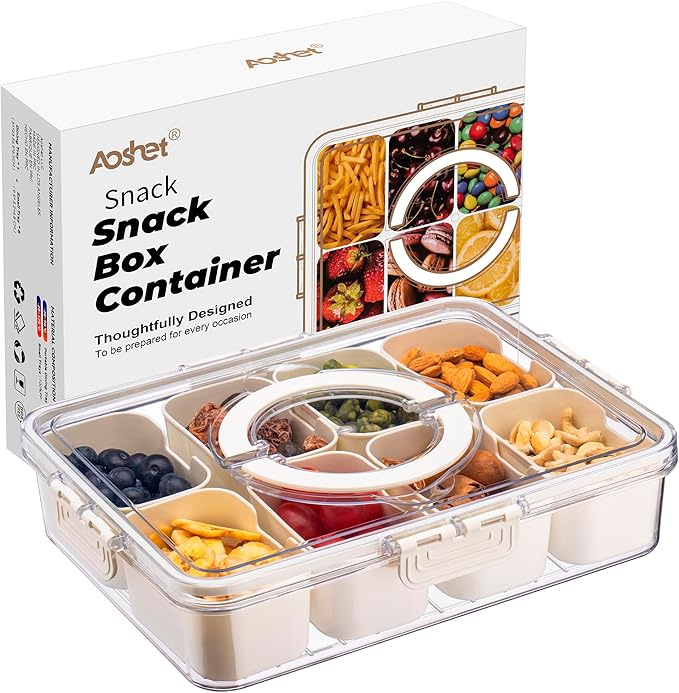 Snack Box Container, Dishwasher Safe Fruit Storage Containers, Divided Serving Tray with Lid for Veggie, Candy and Nuts Organizer, Snackle Charcuterie Boxes for Kids, Adults Travel, Party and Picnic