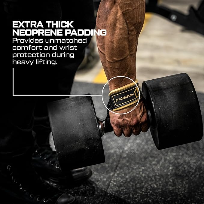 HOSSTILE Padded Lifting Wrist Straps (Pair) - Reinforced Neoprene Support for Powerlifting, Bodybuilding, Gym Workouts, Strength Training, Deadlifts & Fitness Workouts - Extra Long, Durable, Adjustable