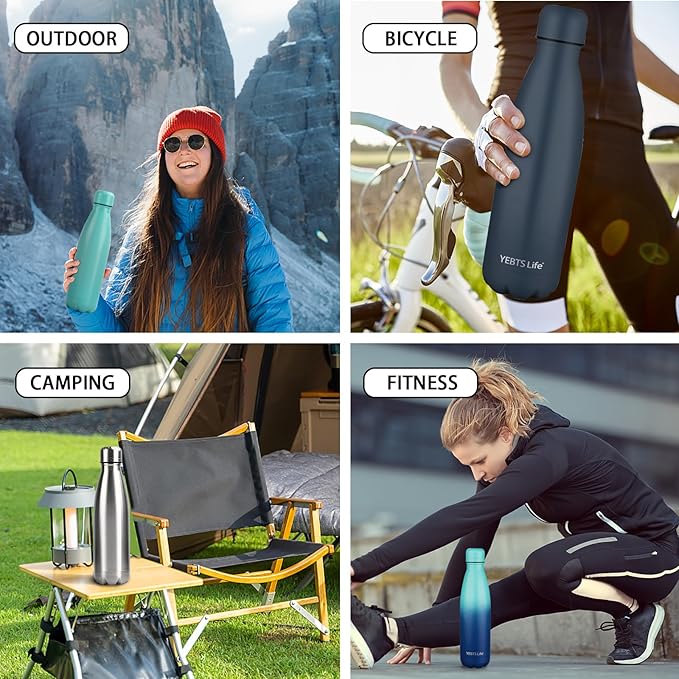 Insulated Water Bottle, 17oz Stainless Steel Water Bottles with straw lid, Metal Sports Water Bottles for Boys,Girls, Double Wall Vacuum BPA-Free Flask for School, Sports (Dark blue)