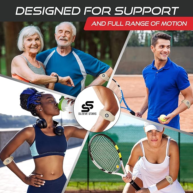 Sleeve Stars Tennis Elbow Brace for Women - Adjustable Tennis Strap, Golfers Elbow Brace for Men, Counterforce for Tennis Elbow for Tendonitis Relief, Fits 9"-23" (Single/Beige)