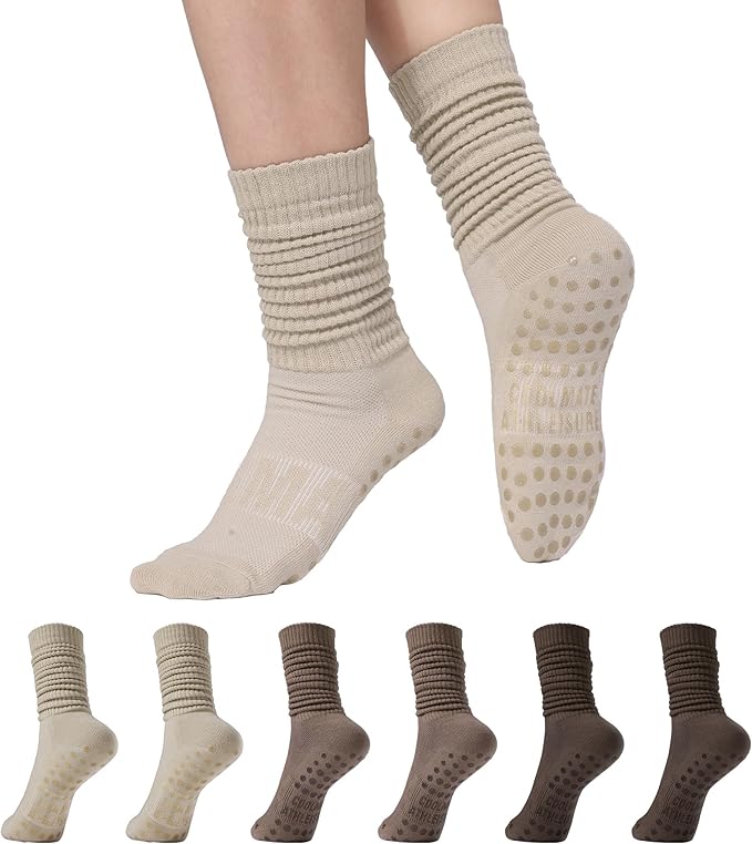 CoolMate Pilates Socks with Grips for Women, Yoga Socks, Crew Non Slip Women for Workout, Barre, Pilates Gifts