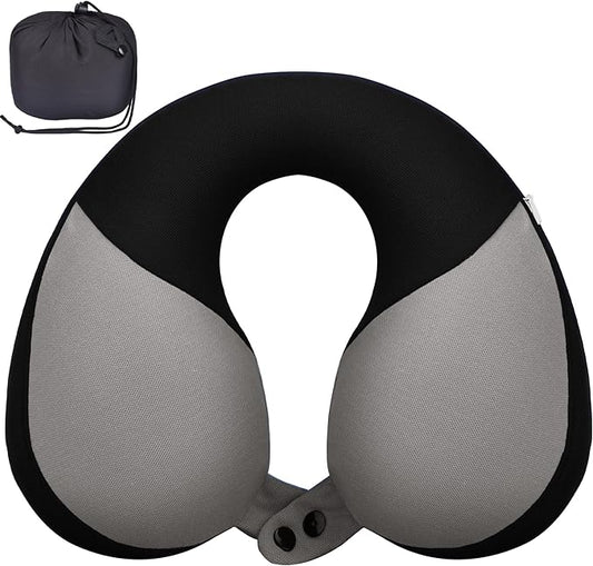 COOLBEBE Kids Travel Neck Pillow, Softly Double Support Travel Pillow for Car & Airplane, Traveling Gifts for Toddler & Children (Black)
