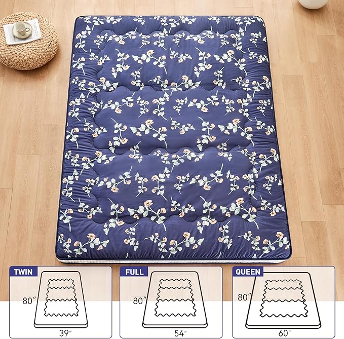 Dr.Futon Japanese Floor Futon Mattress Extra Thick Folding Roll Up Bed Topper Mat for Guest,Lounger and Tavel