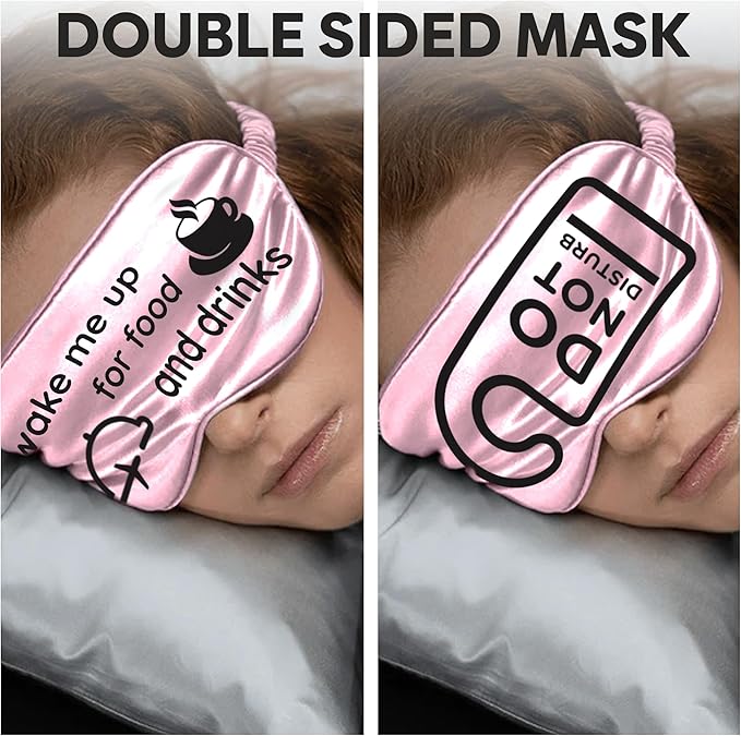 VITYA Pink Do Not Disturb/Wake Me Up Double-Sided Silk Sleep Mask for Women/Men | Sleep Mask Light Blocking | Soft Breathable Sleep Eye Mask for Traveling on Airplane | Eye Mask with Elastic Strap