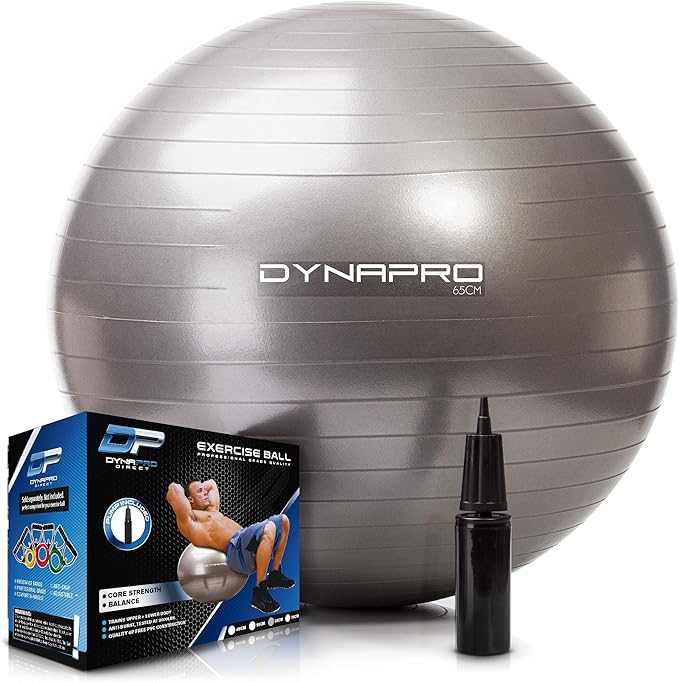 DYNAPRO Exercise Ball Extra Thick Eco-Friendly & Anti-Burst Material Supports over 2200lbs, Stability Ball for Home, Yoga, Gym, Birthing, Physio, Swiss, Physical Therapy or Pregnancy