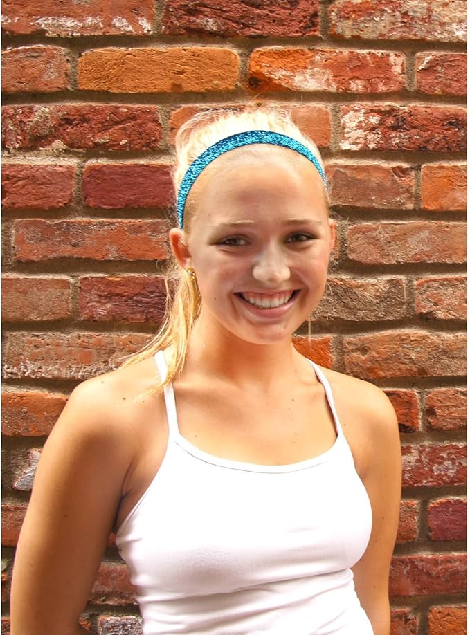 Sweaty Bands Womens Girls Headband - Non-Slip Velvet-Lined Fitness Sparkle Hairband - Viva Diva Turquoise 1-Inch