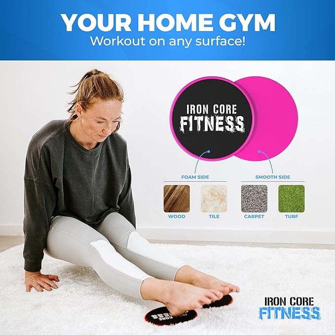 Core Sliders for Working Out, Dual Sided Exercise Gliding Discs for Use on All Surfaces, Ultimate Core Trainer, Light and Portable, Gym & Home Total Body Workout Equipment