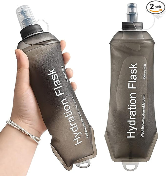 GYGYL Soft Flask, TPU Collapsible Soft Water Bottle for Hydration Pack, Running Vest, Leak-Proof Folding Water Bottle for Hiking Cycling Climbing Jogging-500ml Grey, 2pcs