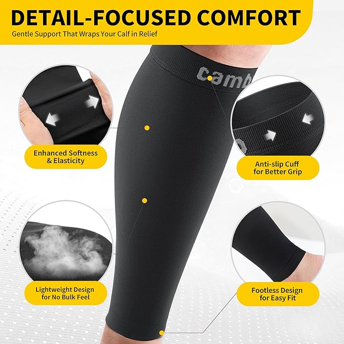 CAMBIVO Calf Compression Sleeve for Women & Men, 20-30mmHg Footless Compression Socks