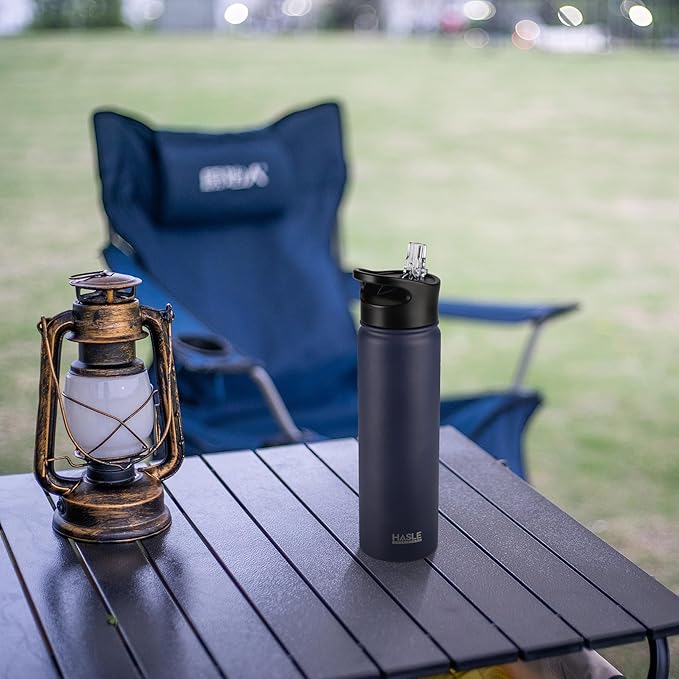 HASLE OUTFITTERS Insulated Water Bottle 22 oz Double Wall Stainless Steel Water Bottle Wide Mouth with Straw Lid & Spout Lid Keeps Cold or Hot(Navy,8)