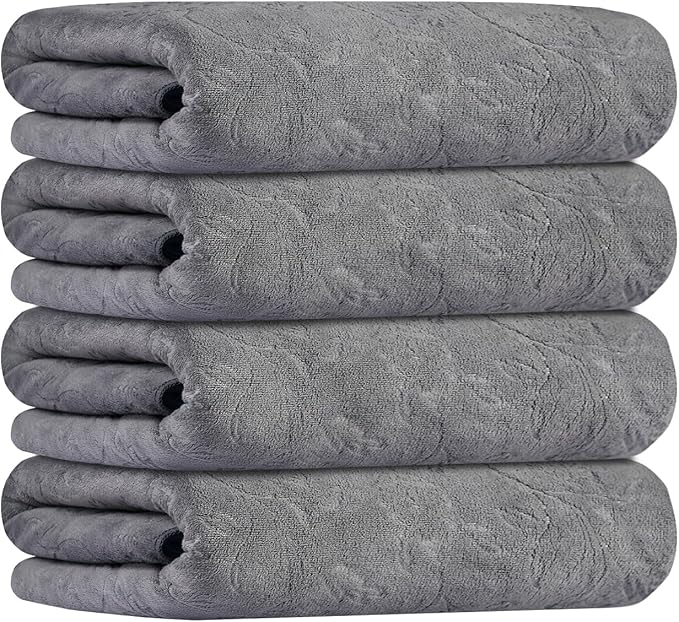JML Bath Towels 4 Pack, Oversized Microfiber Bath Towels for Adult Men Women, 30" x 60", Large, Soft and Super Absorption Multipurpose for Bath, Beach, Pool, Sport - Grey Floral Pattern
