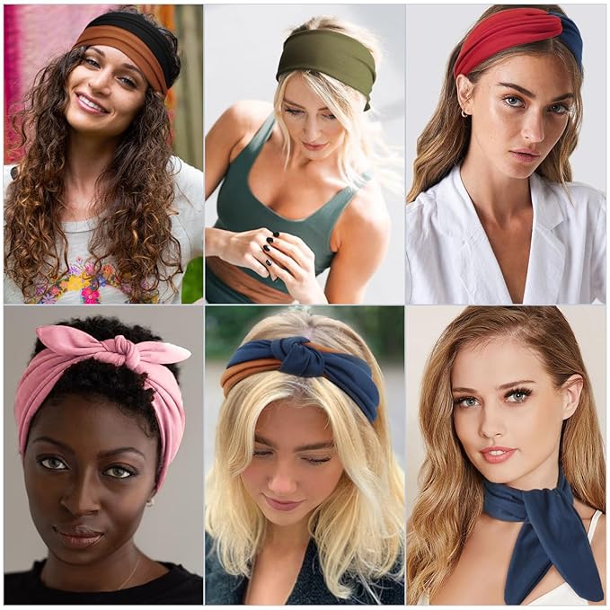 DRESHOW 8 Pack Adjustable Knotted Headbands Non Slip Elastic Yoga Hair Bands Solid Colors Headbands for Women and Girls