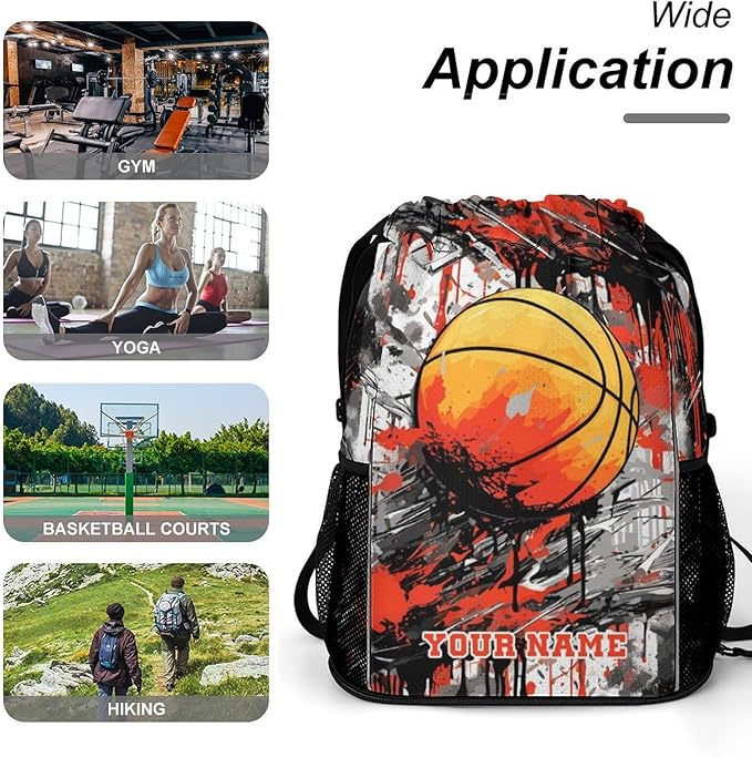 Custom Basketball Drawstring Backpack - Cool Cinch Sack, String Backpacks with Pocket for Kids Women Men Boys Girls for Gym Outdoor Sports Travel Athletic Drawstring Bag - Lightweight/Foldable