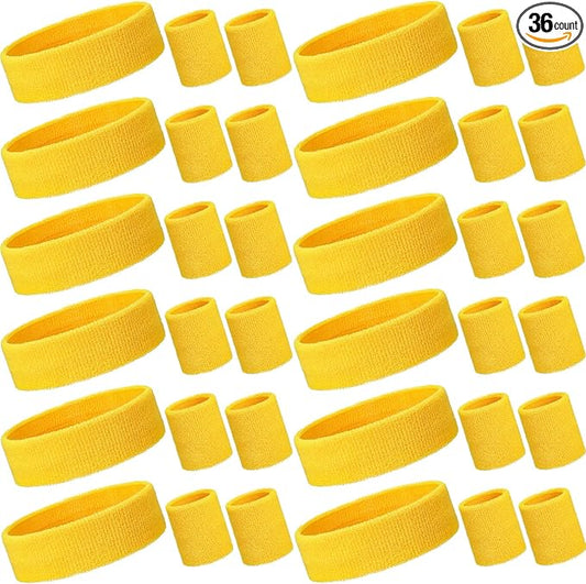 Bememo 36 Pcs Neon Sweatbands Set for Kids Bulk Sports Headband Wristband Set Cotton Terry Basketball Tennis for Students Youth 80s 90s Halloween Costumes Cosplay Glow Party