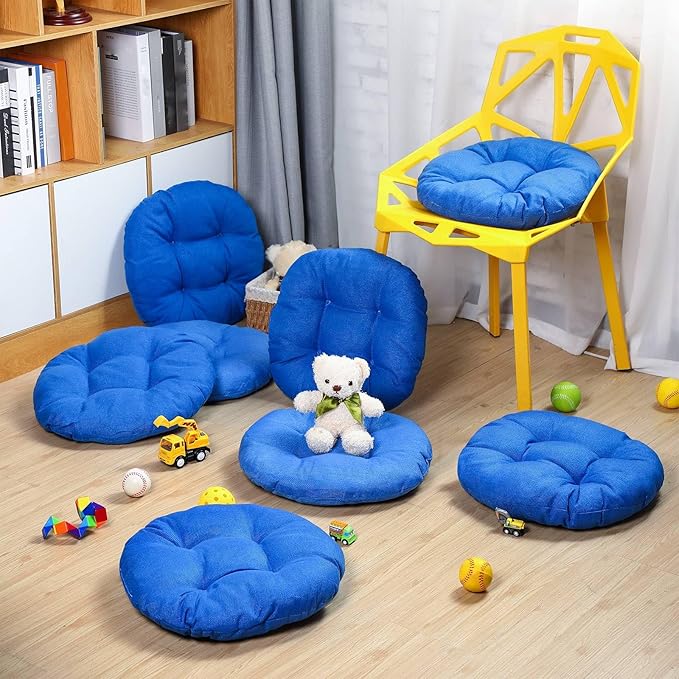 Fumete 8 Pcs 16 Inch Round Floor Cushions for Kids and Toddlers, Flexible Seating Classroom Furniture Floor Pillow for Home, Daycare, Preschool, Yoga and Meditation (Light Blue)