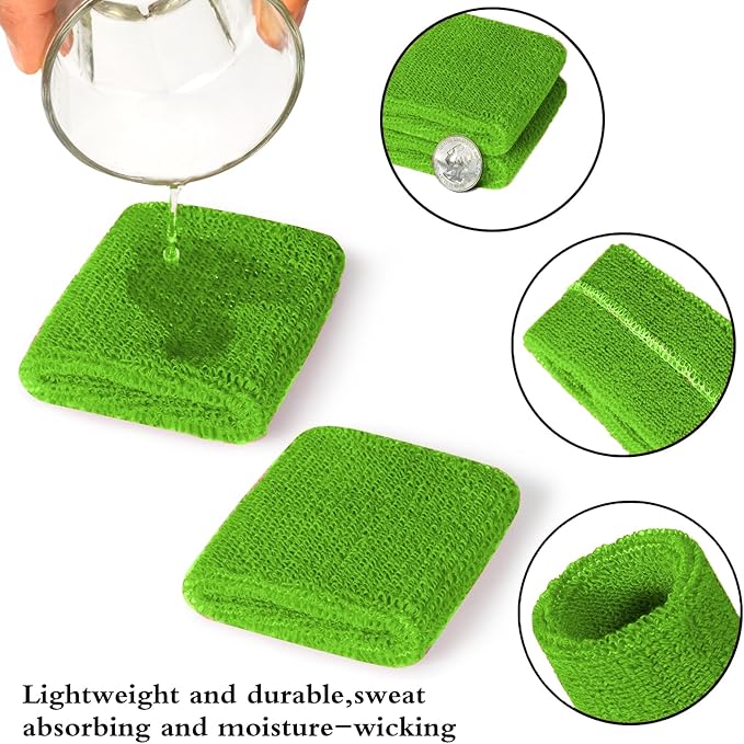 24 Pcs Neon Sweatbands Set Include 8 Pcs Sports Headband and 16 Pcs Cotton Wristbands 80s Neon Sweat Bands Bulk for Gym, Tennis, Basketball, Running, Exercise