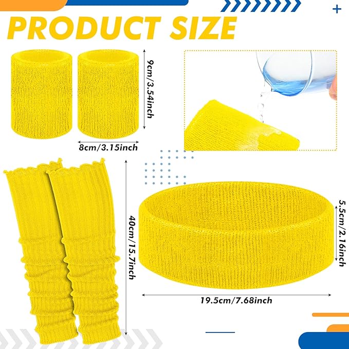 Hillban 4 Set 80s Leg Warmer Workout Set Women Men Neon Headband Rainbow Wristband Outfit Halloween 80s 90s Accessories