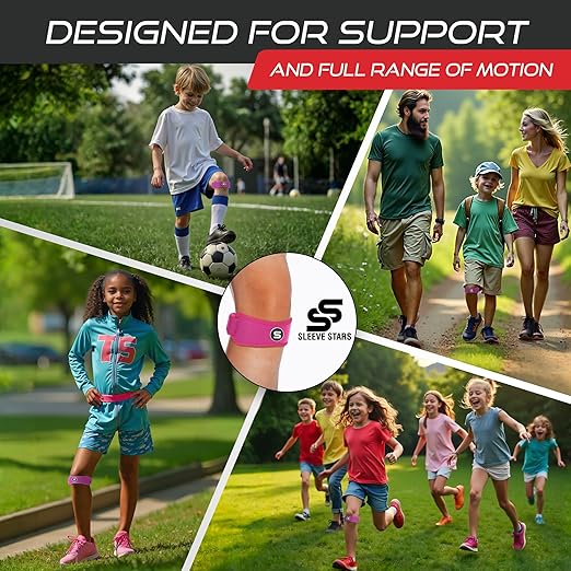 Sleeve Stars Swedish Brand Patellar Tendon Support Strap for Women & Men Effective Osgood Schlatter Knee Brace Youth & Kids Knee Brace with 3 Adjustable Length fits 7"-15" (Single/Hot Pink/Kids)