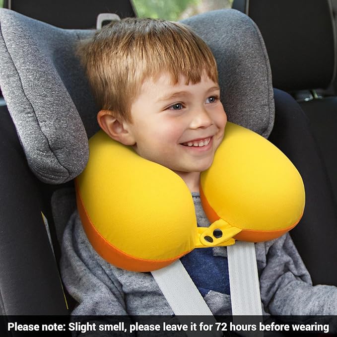 COOLBEBE Kids Travel Neck Pillow, Toddler Neck Pillow for Traving, Softly Double Support Pillow for Car & Airplane, Traveling Gifts for Toddler & Children(1, Yellowish Orange)