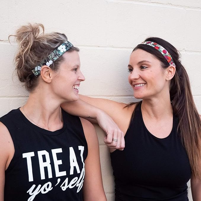 Sweaty Bands Womens Girls Headband - Non-Slip Velvet-Lined Floral Hairband - Bloominous Olive 1-Inch